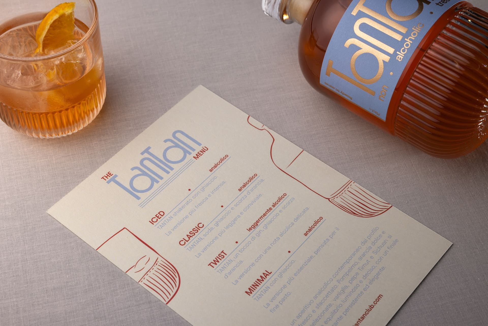 Menu aperitivo con TANTAN, l'analcolico italiano agli agrumi e botaniche
